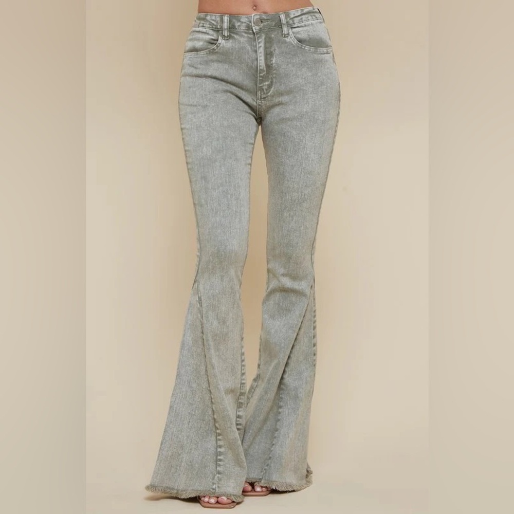 SAINTS & HEARTS Elephant bell western raw fringe high waist flare jeans M y2k